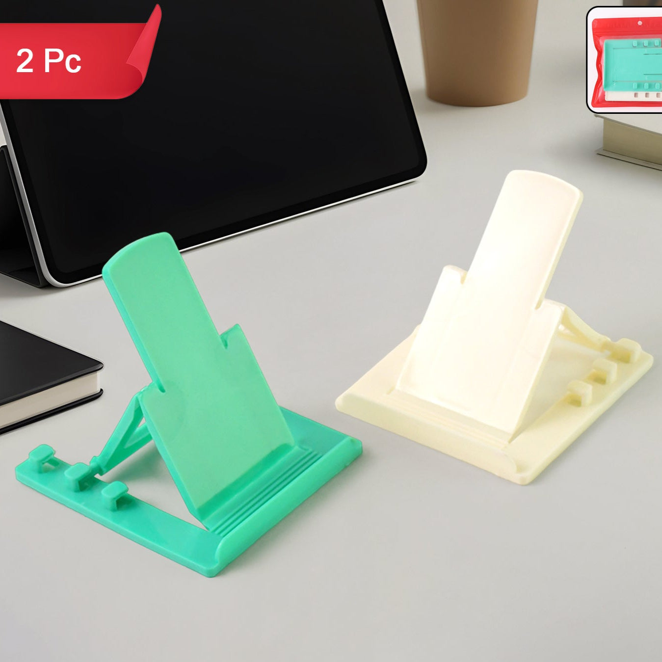 Adjustable Foldable Plastic Mobile Phone Stand Holder (2 Pc) - Happy Price - Image 1