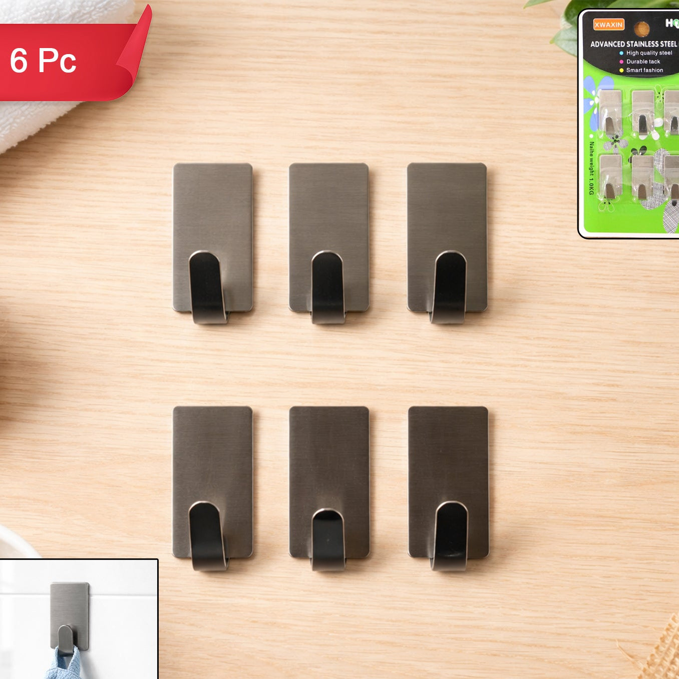 6 Piece Strong Adhesive Wall Hooks for Home Organization - Happy Price - Image 1
