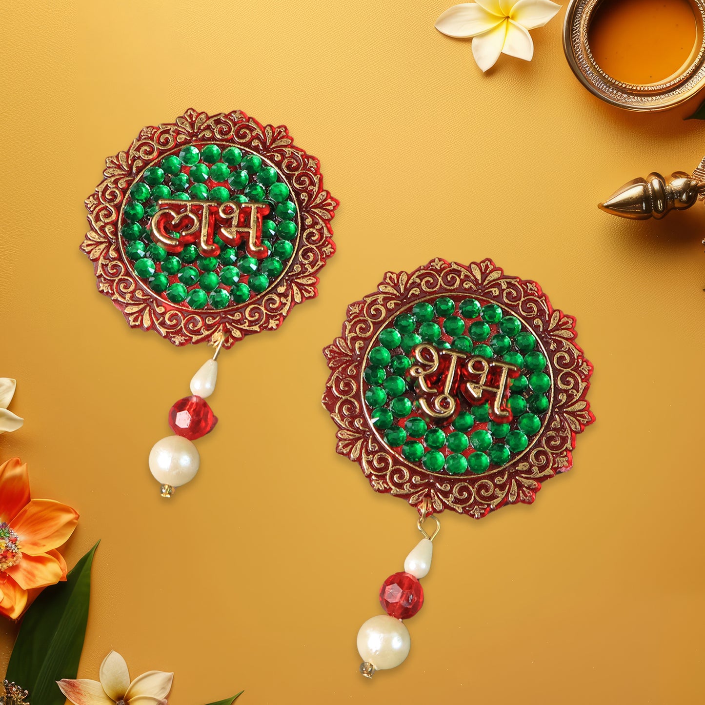 Shubh Labh Door Hanging Decor Set (2 Pc) - Auspicious Wall Ornament - Happy Price - Image 6