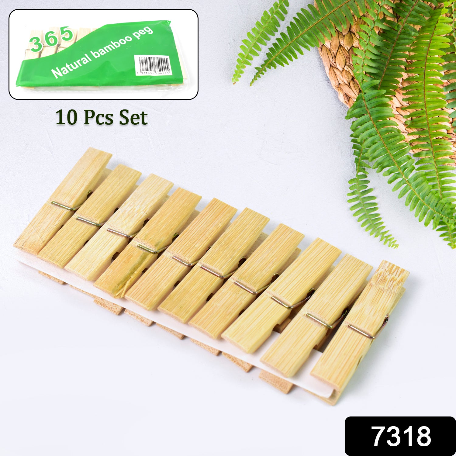 Heavy Duty Bamboo Wooden Cloth Clips  Pegs (10 Pcs Set) - Happy Price - Image 1