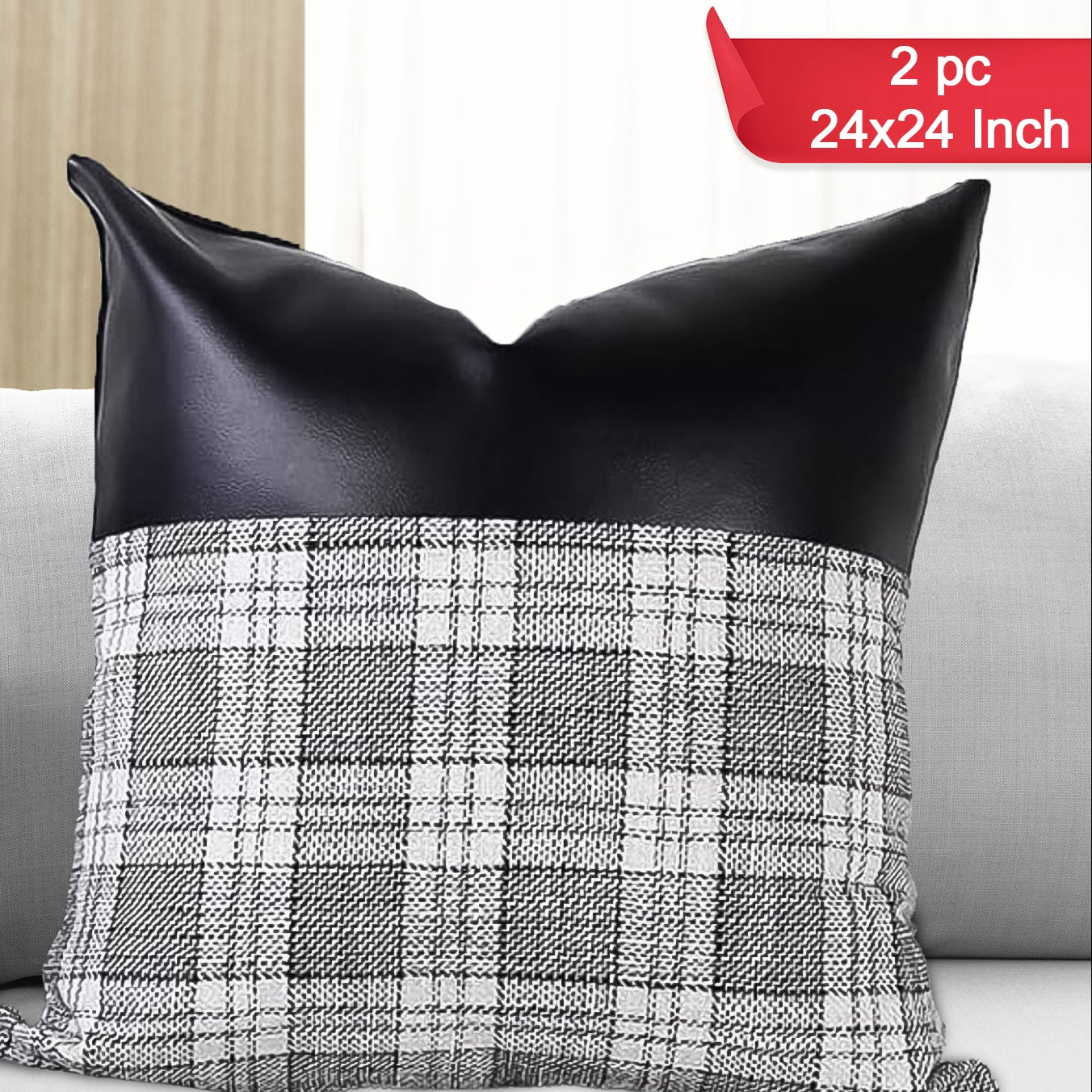 Pillow Covers Cushion Cases Soft Leather And Cotton (23  22 Inch  1 Pair  2 Pc) - Happy Price - Image 1