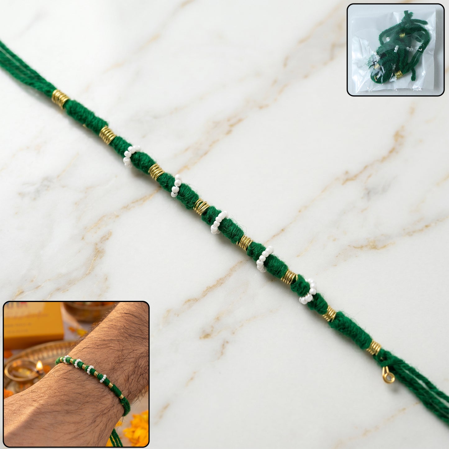 Traditional Green Pearl Rakhi - 1 Pc Mix Color - Happy Price - Image 2