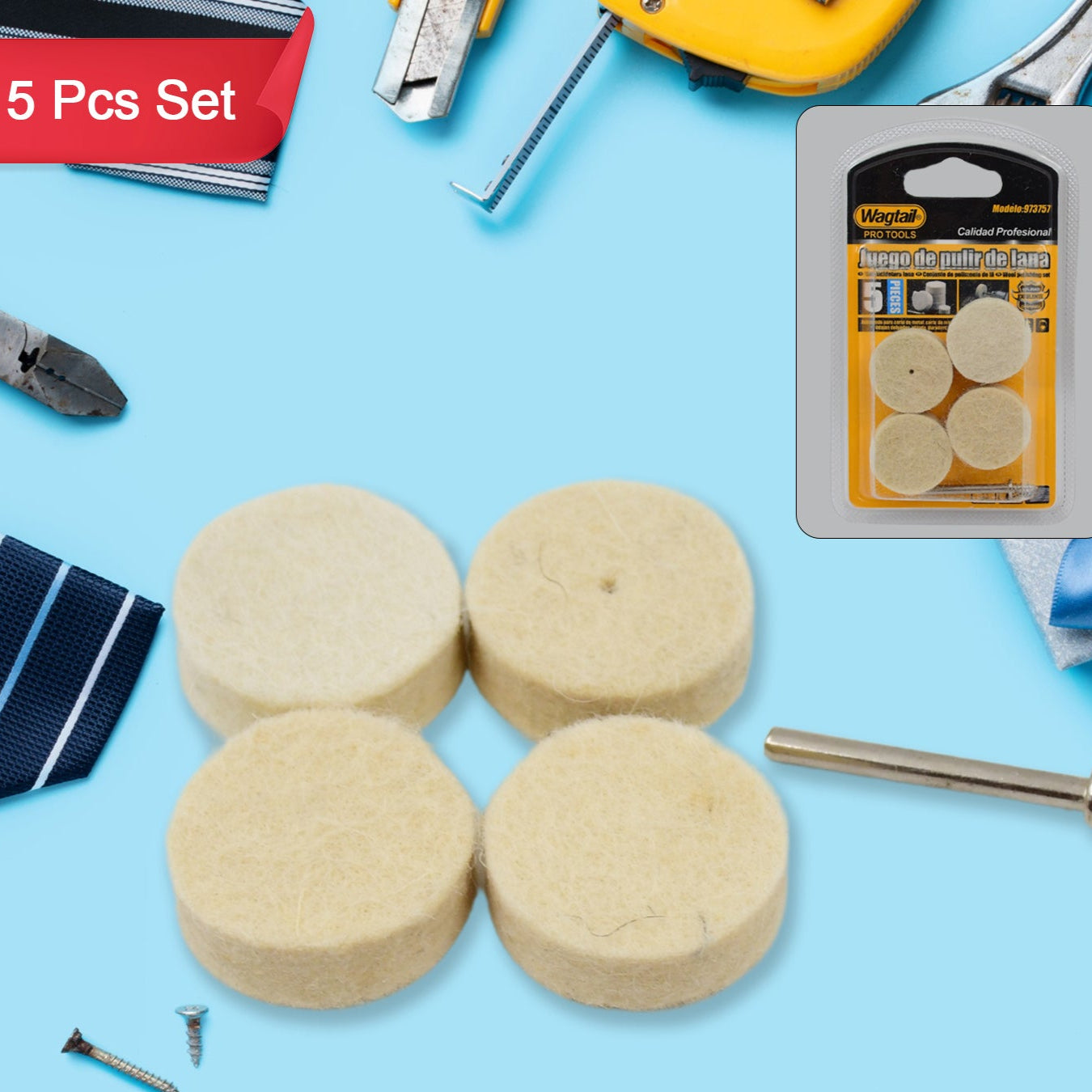 Rotary Tool Accessory Wool Felt Polishing Pad Felt (5 Pcs Set) - Happy Price - Image 1