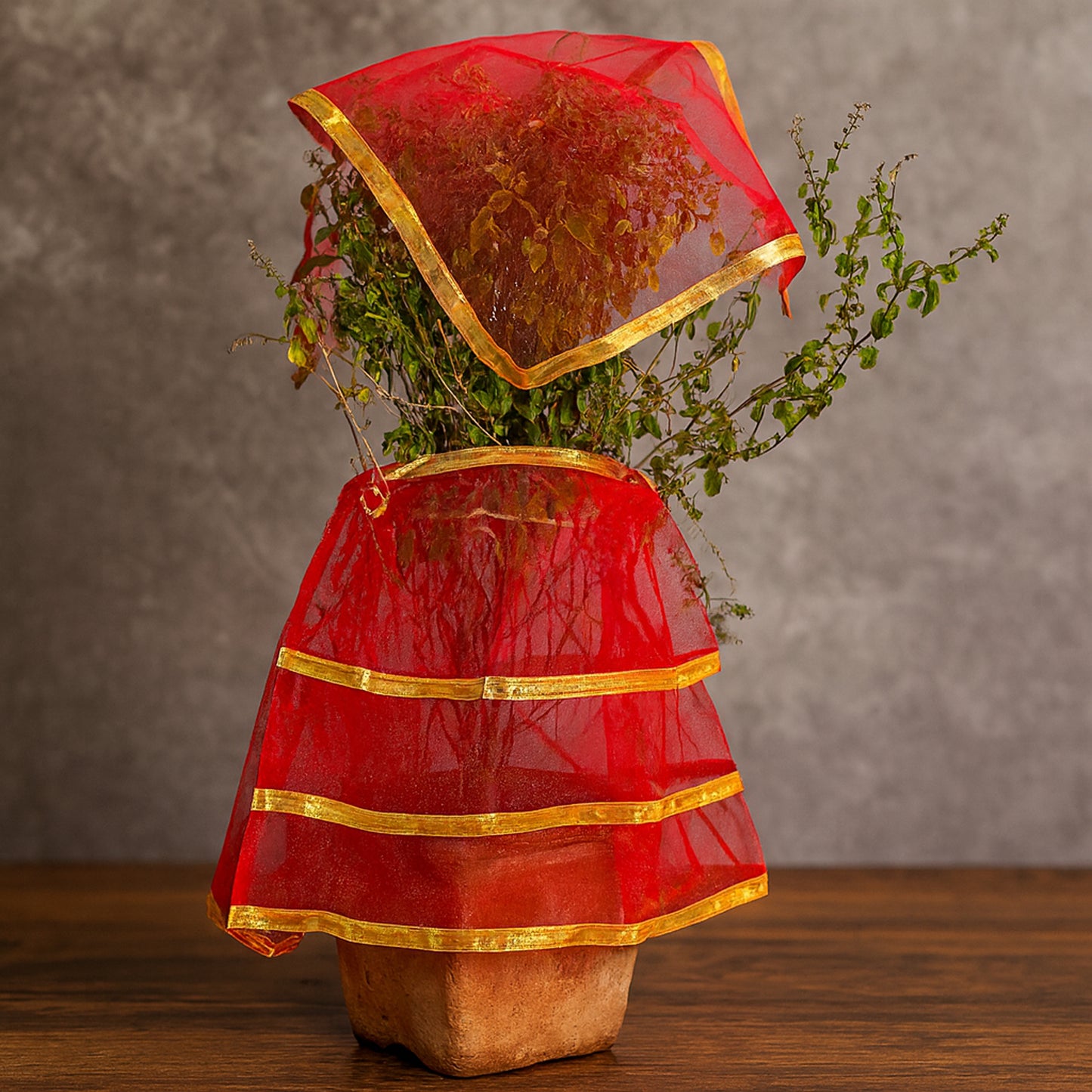 Premium Tulsi Vastra Pooja Cloth Set - 2 Pcs Red with Gold Border - Happy Price - Image 3