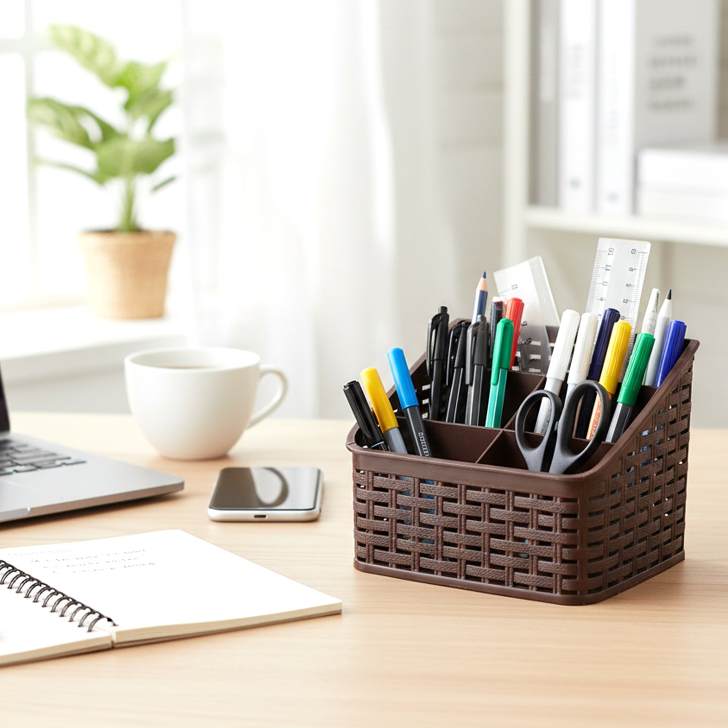 5 Section Desk Organizer Basket - Multipurpose Storage for Office & Home (1 Pc) - Happy Price - Image 3