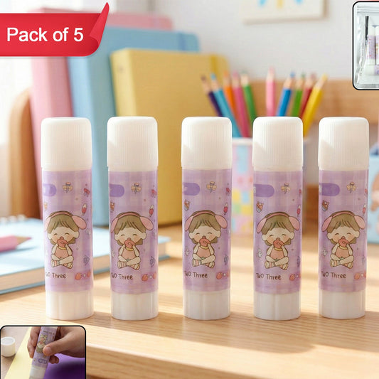 Cartoon Glue Sticks - Pack of 5 for School & Craft - Happy Price - Image 1