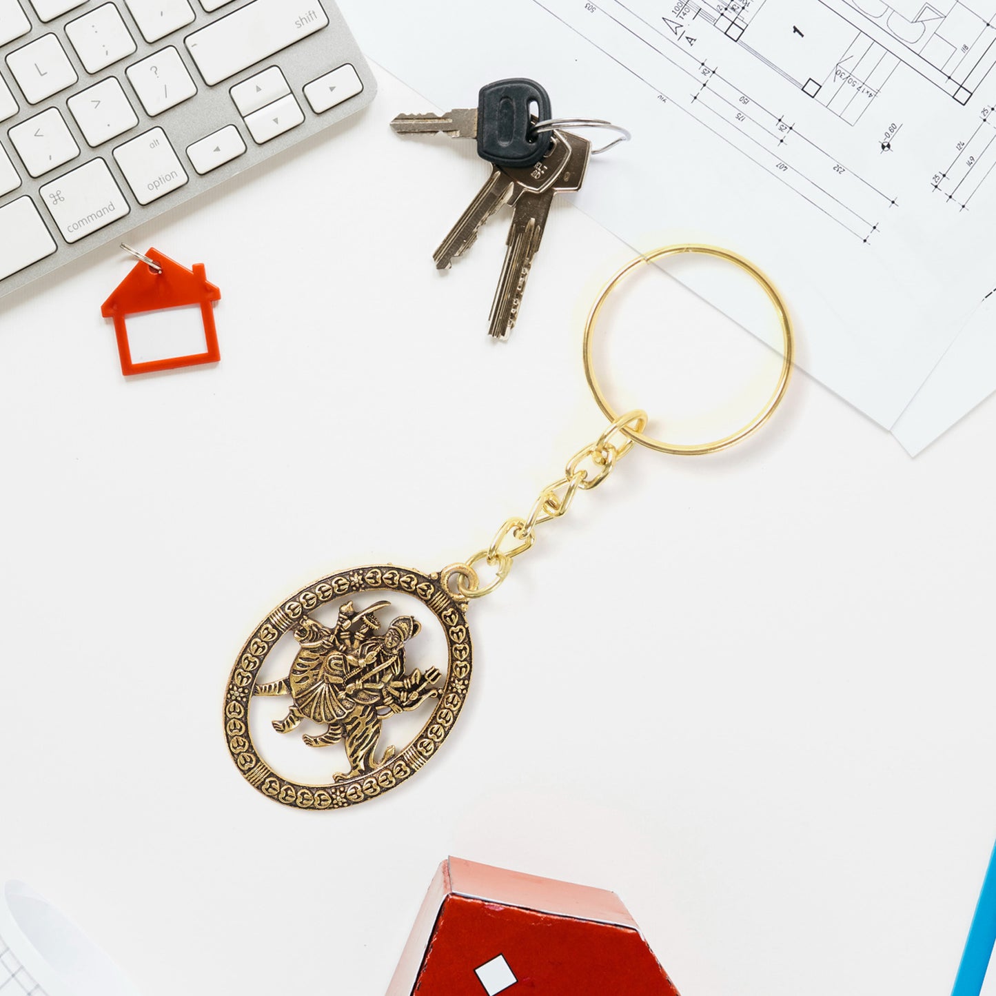 Golden Metal Durga Maa Keychain with Lion Motif (1 Pc) - Happy Price - Image 4