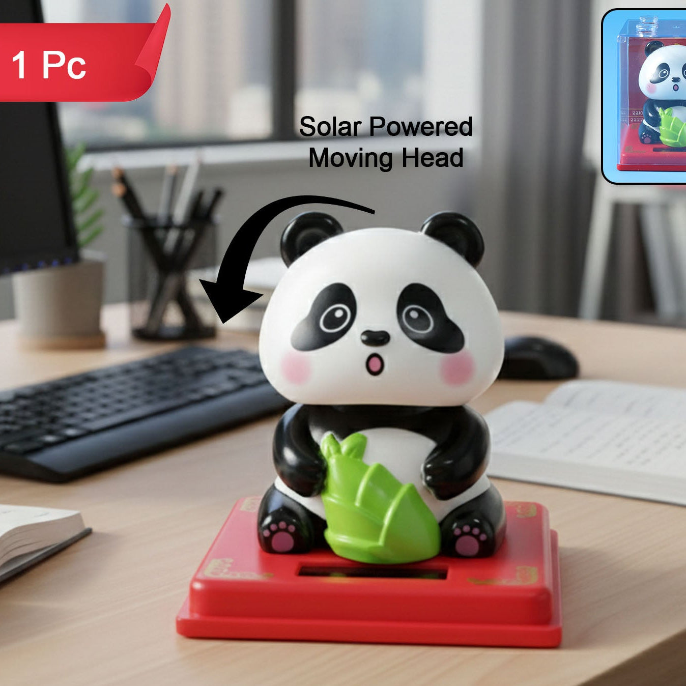 Solar Powered Panda Showpiece with Moving Head - 1 Pc - Happy Price - Image 1
