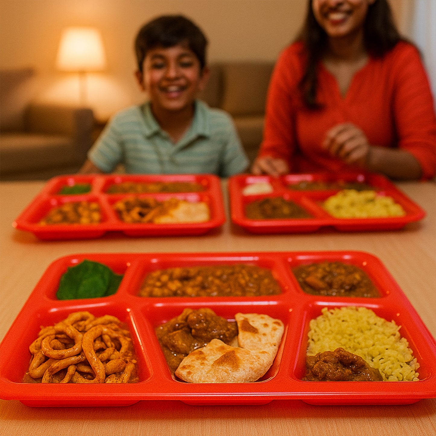 Plastic Multi-Compartment Meal Serving Tray - 6 Sections, Red (1 Pc) - Happy Price - Image 4