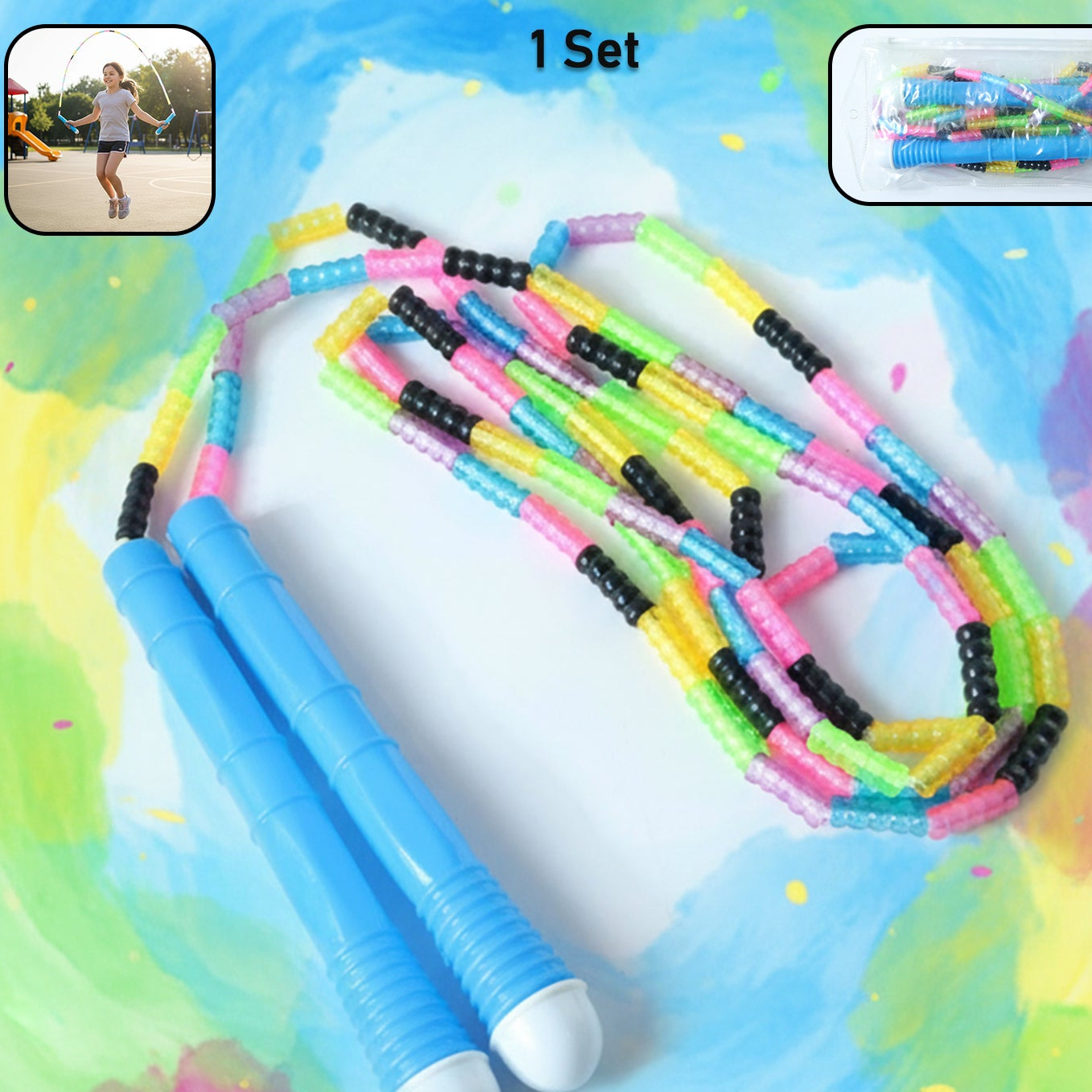 Adjustable Beaded Skipping Rope for Fitness - 1 Set - Happy Price - Image 1
