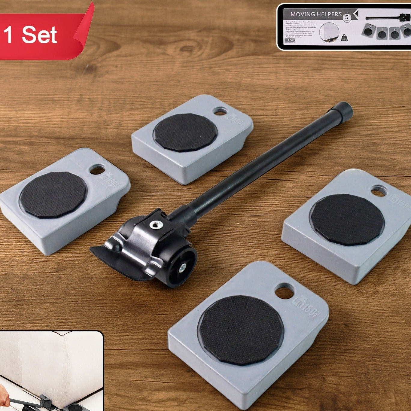 5 Piece Furniture Moving Tool Kit with Lifter and 360° Sliders - Happy Price - Image 1