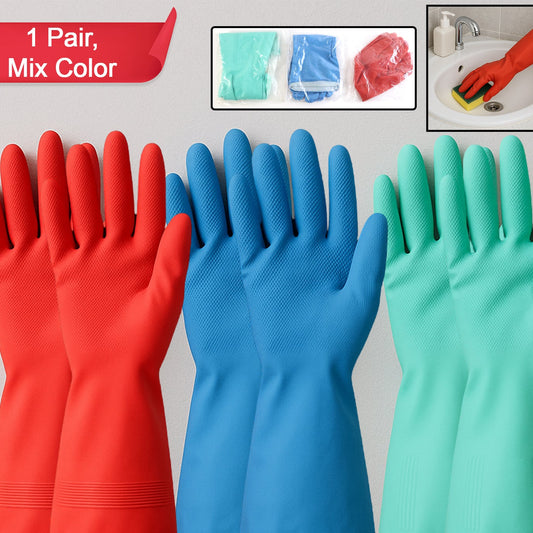 Long Cuff Rubber Cleaning Gloves - 1 Pair, Assorted Colors - Happy Price - Image 1