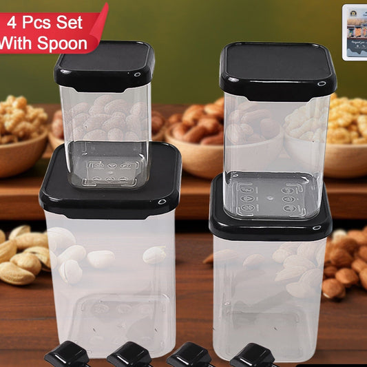 Plastic Air Tight Containers Storage (4 Pc Set With 4 Spoon) - Happy Price - Image 1