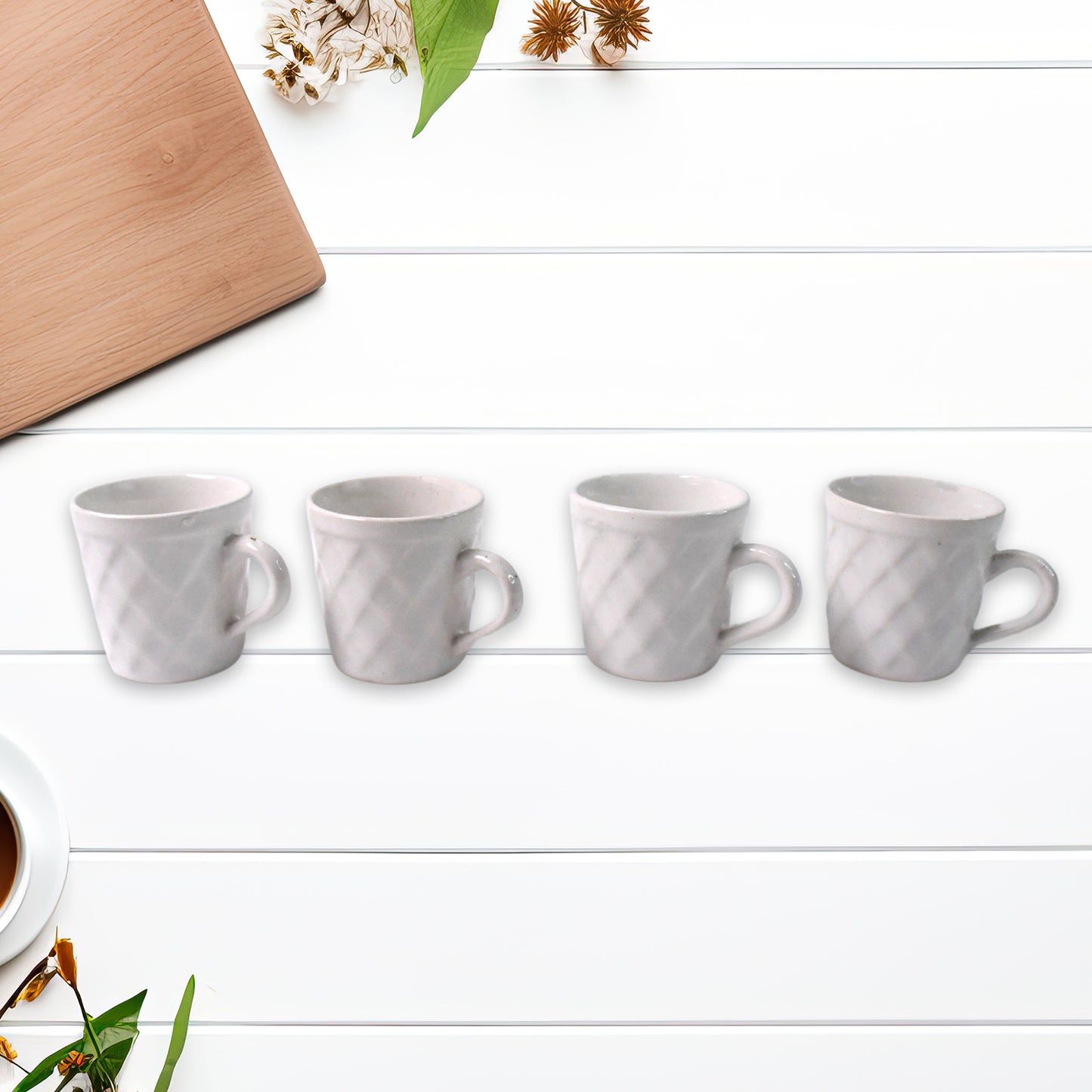 Unibic Ceramic Tea Cups With Plastic Leaf Shape Tray  Platter (6 Pcs Set) - Happy Price - Image 2
