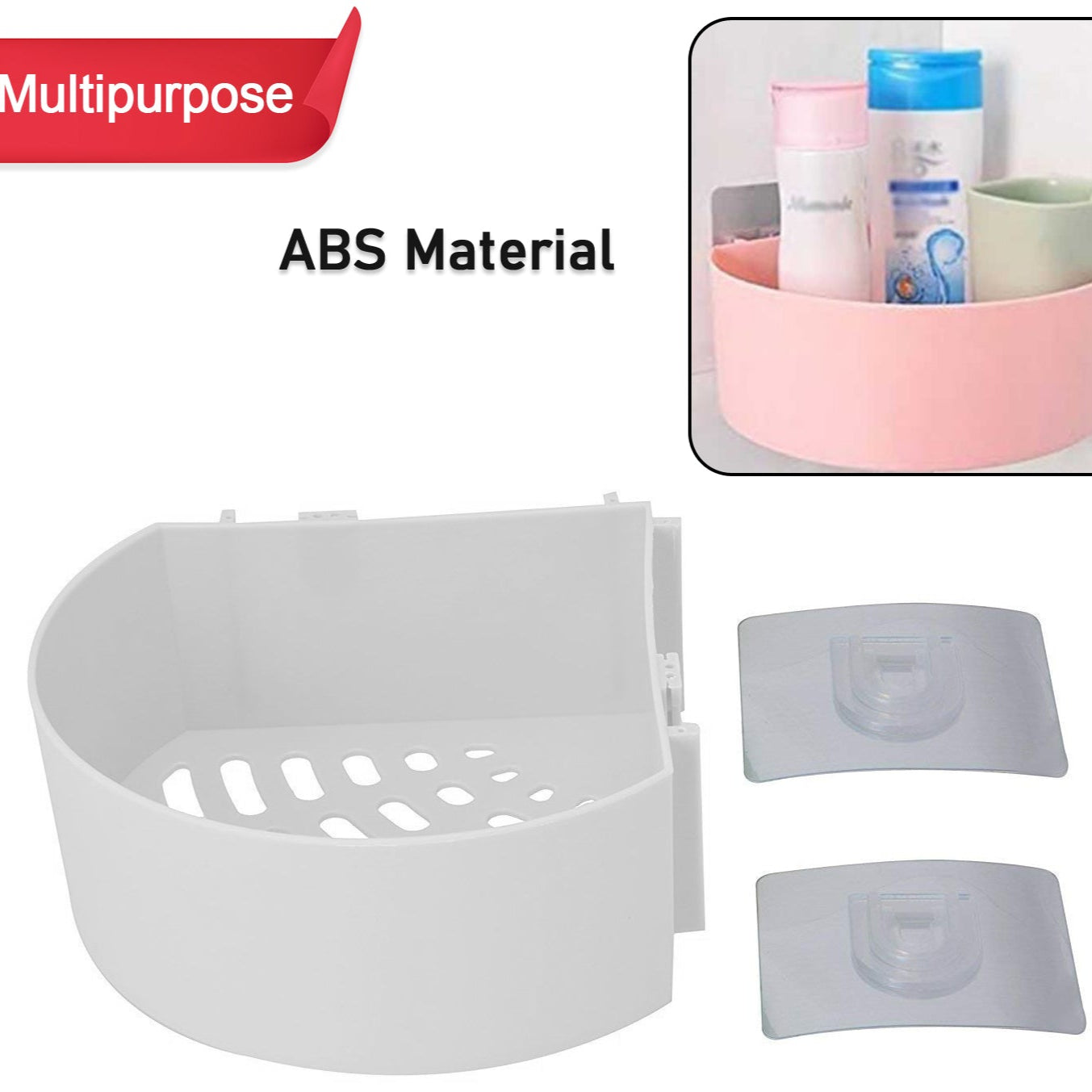 Corner Shelf Bathroom Kitchen Rack Self Adhesive Shower Caddy Plastic Triangle Wall Mount Storage Basket - Happy Price - Image 1