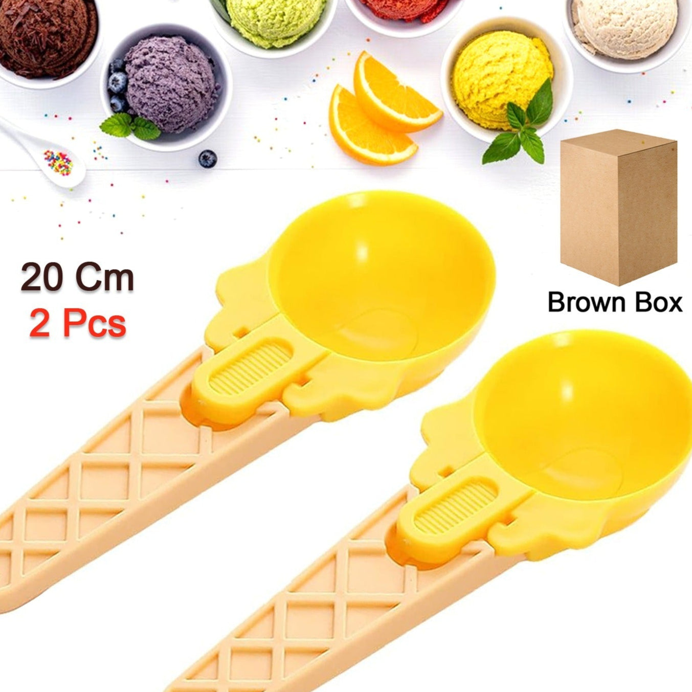 Ice Cream Spoons 2pcs Plastic Water Melon Scoopers With Trigger Dipper And Adults For Summer Party Ice Cream Scoop Food Serving Spoon Kitchen Tools Ice Cream Digging Spoon Household Spoons Cupcake Spoons Aps Fruit Ball Player (2 Pc) - Happy Price - Image 1
