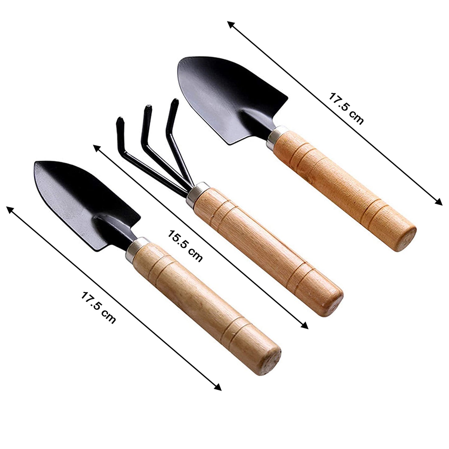3 Piece Garden Tool Set with Wooden Handles - Trowel, Transplanter, Rake - Happy Price - Image 4