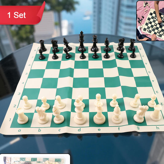 Portable Plastic Chess Set with Roll-Up Board - 1 Set - Happy Price - Image 1