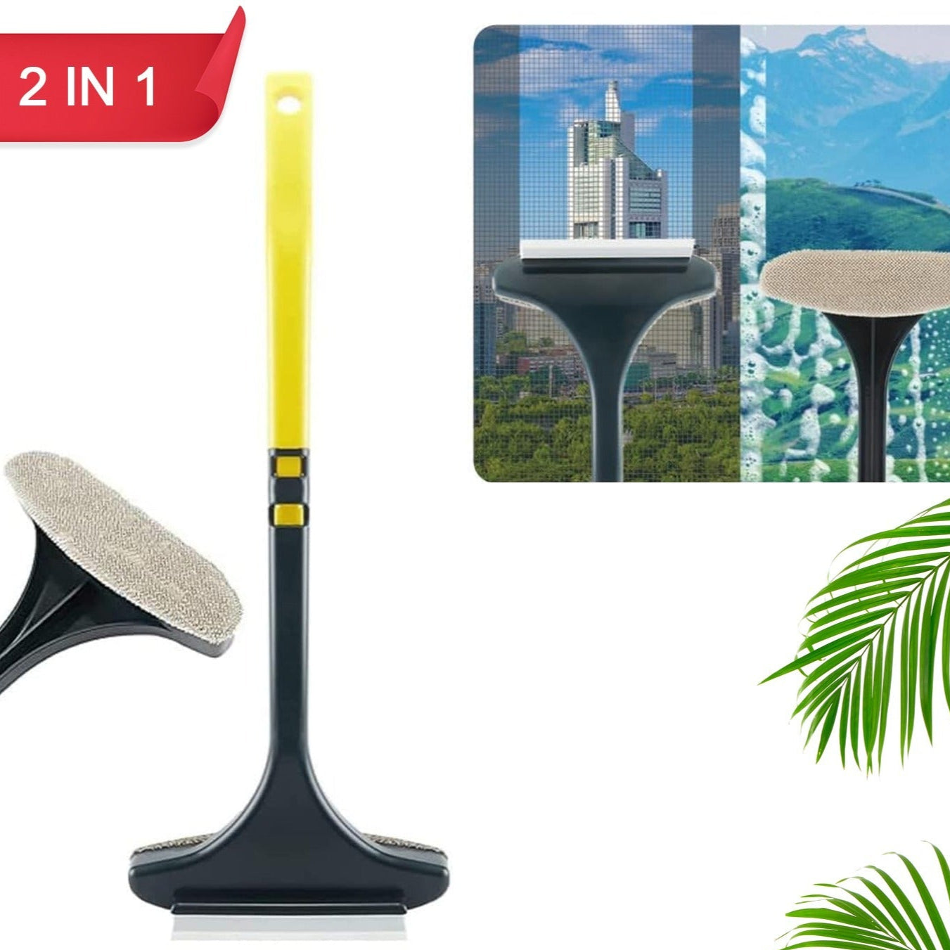 Brush 2 In 1 Mesh Cleaning Brush  Wiper With Extended Handle Window Cleaning Brush Net Cleanermagic Window Cleaner Brush Window Mesh Cleaner (1 Pc) - Happy Price - Image 1