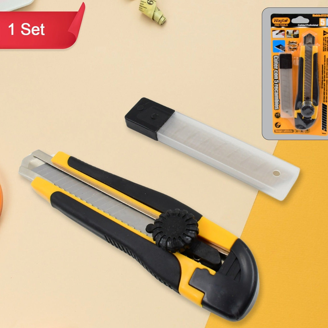 Utility Cutter Knife Set with 4 Spare Blades - Heavy Duty Craft Tool - Happy Price - Image 1