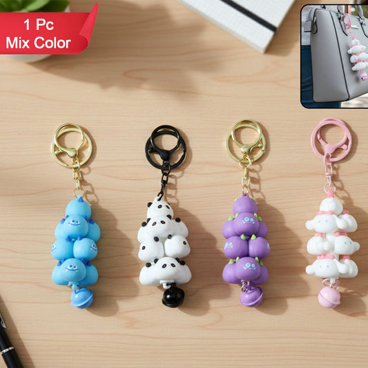 Cute Cloud Stack Keychain with Bell - 1 Pc Mix Color Bag Charm - Happy Price - Image 1