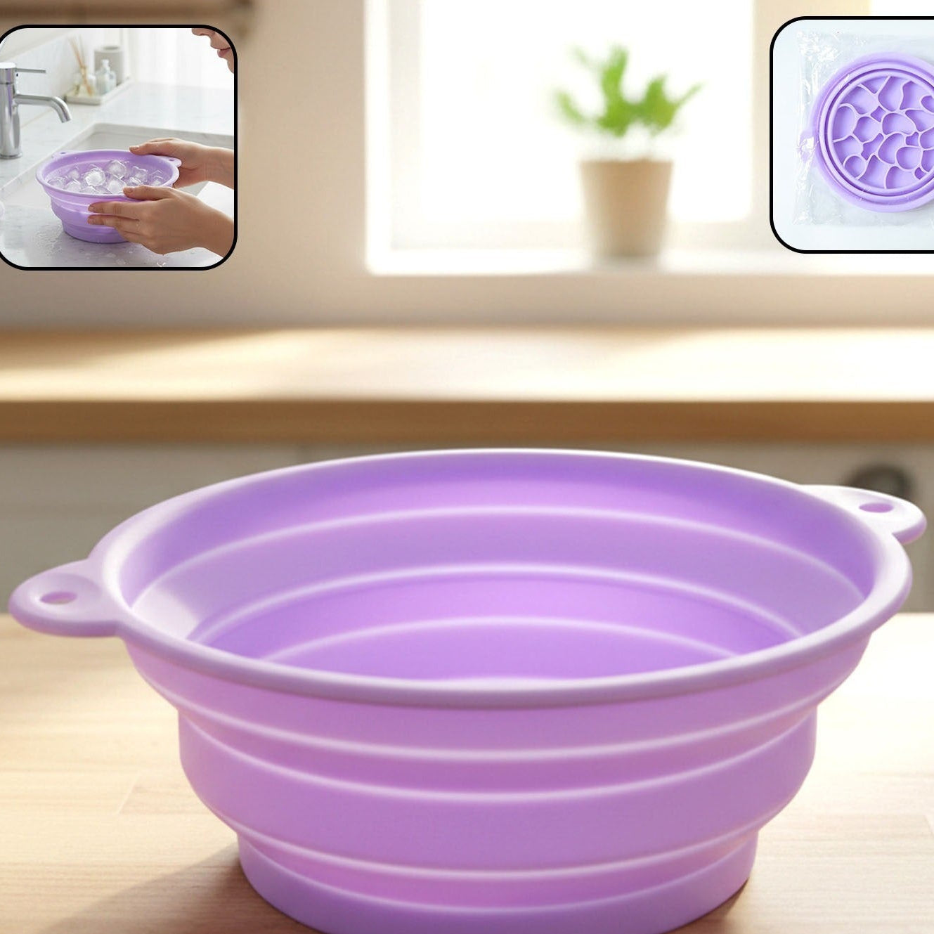 Multipurpose Folding Silicone Ice Bath Bowl with Built-In Tray - Happy Price - Image 1