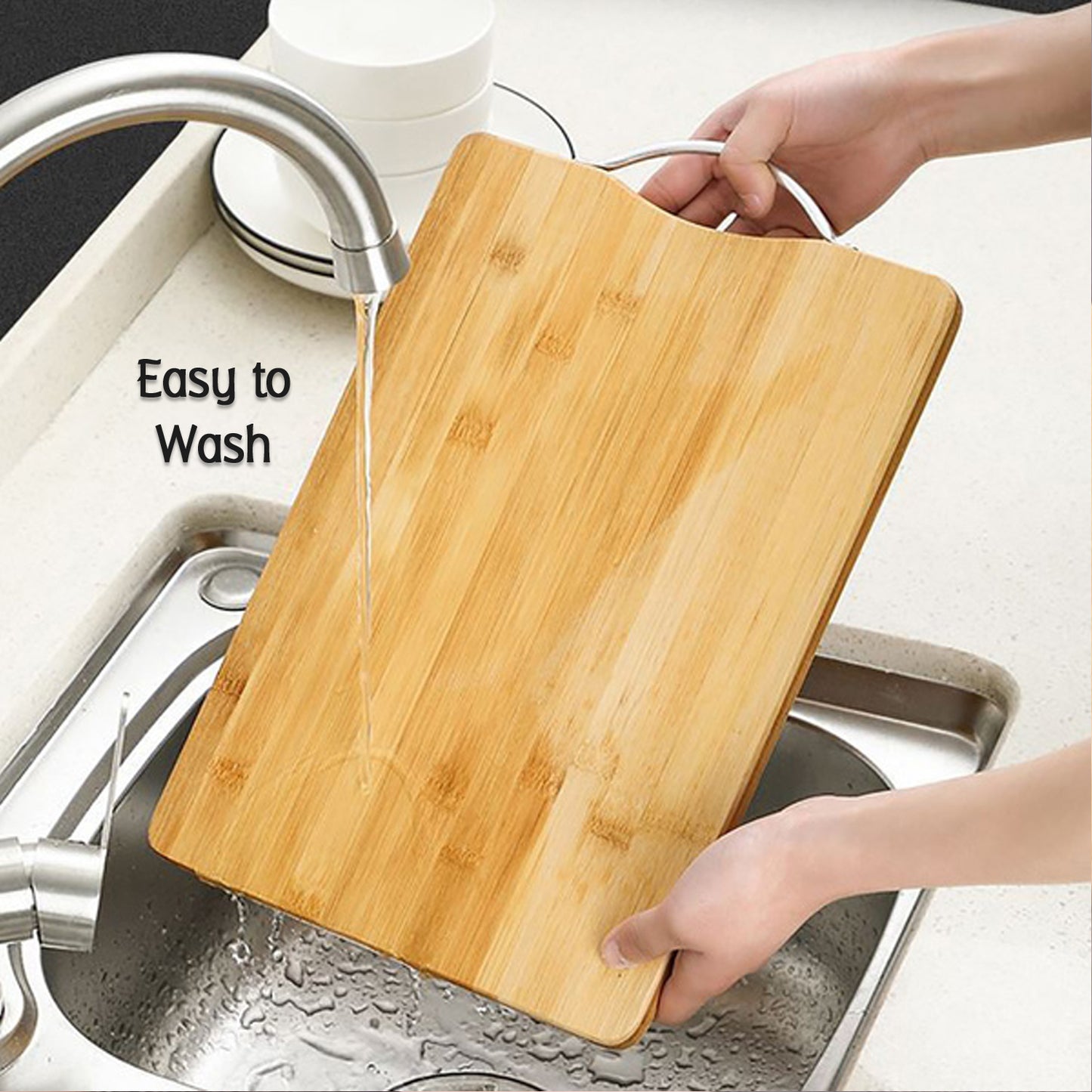 Thick Wooden Bamboo Kitchen Chopping Cutting Slicing Board With Holder For Fruits Vegetables Meat - Happy Price - Image 7