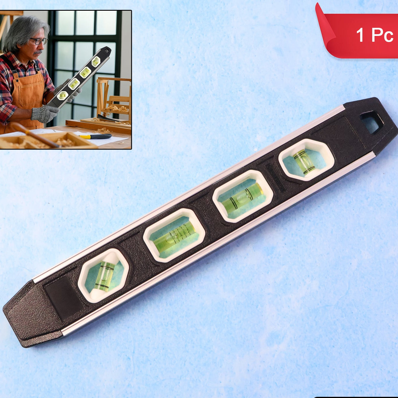 Durable Aluminum Spirit Level Tool - 3 Bubble Vials for Accurate Measurements (1 Pc) - Happy Price - Image 1