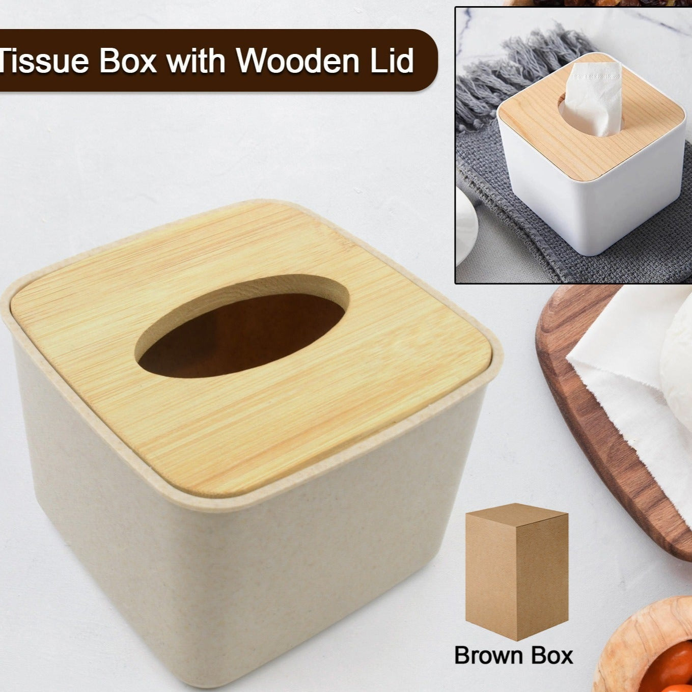 Tissue Box Desktop Stand Bamboo Tissue Cover Box Rectangular Paper Towel Holder Removable Tissue Dispenser For Bathroom Vanity Countertop Bedroom Car Holder Paper Towels Dispenser (1 Pc ) - Happy Price - Image 1