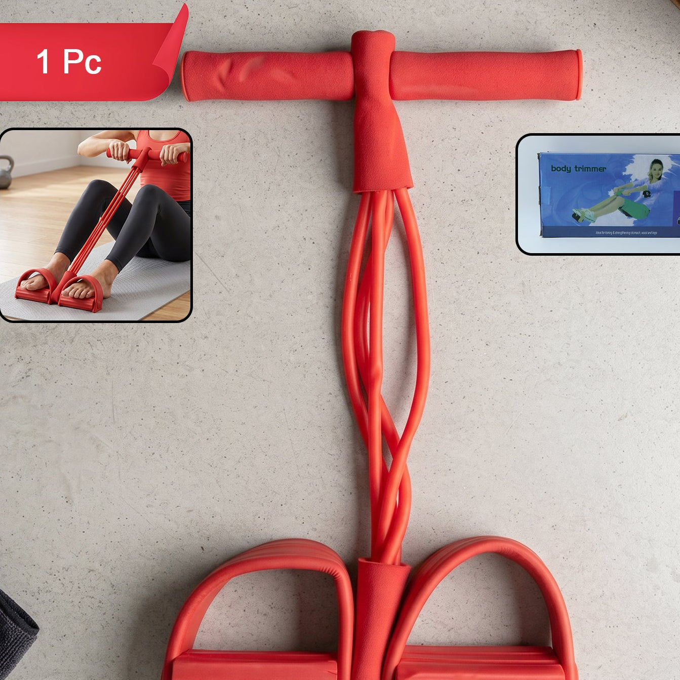 Portable Pull Rope Exerciser with Foot Pedals - Full Body Workout Tool (1 Pc) - Happy Price - Image 1