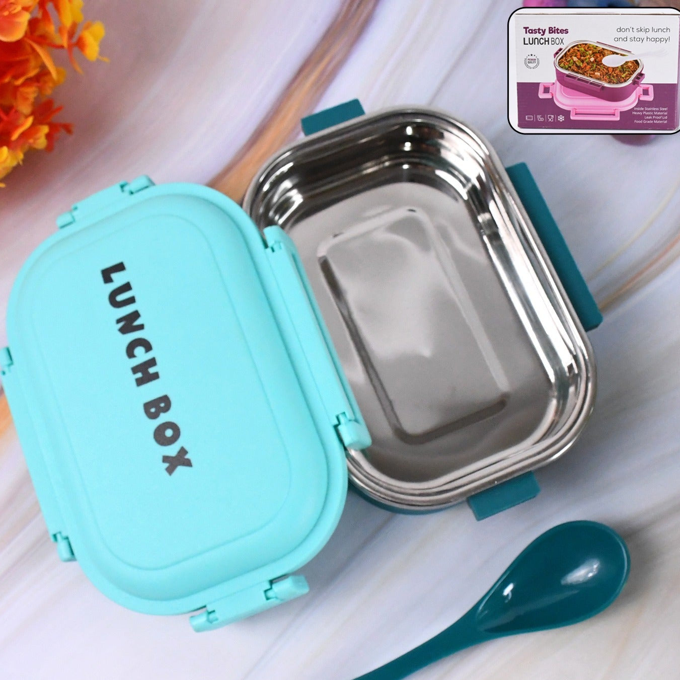 Insulated Testy Stainless Steel Leakproof Lunch Box With Spoon (1 Set) - Happy Price - Image 1