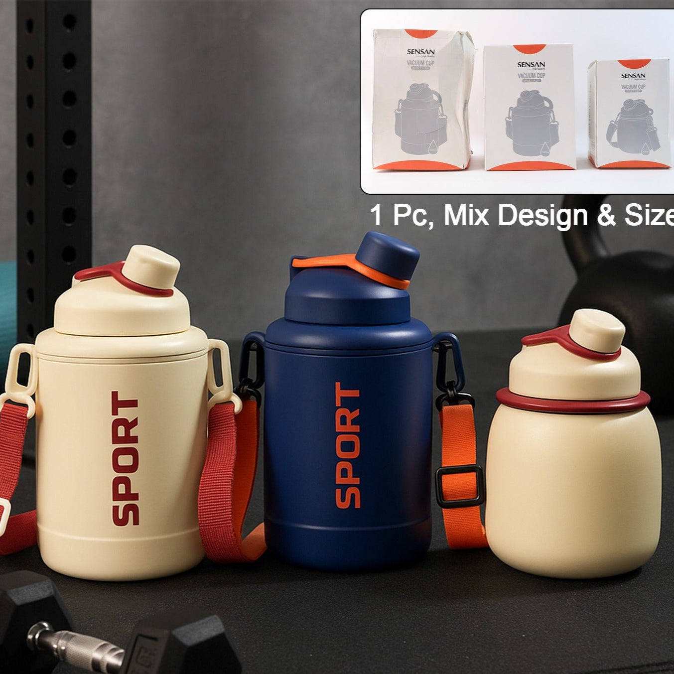Sports Vacuum Bottle With Shoulder Strap 1 Pc Stylish Mix Design  Size - Happy Price - Image 1