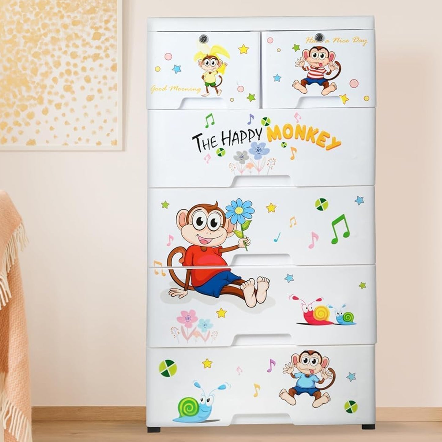Kids Plastic Chest Of 6 Drawers Multi-purpose Storage Organizerwardrobe For Kids - Happy Price - Image 2