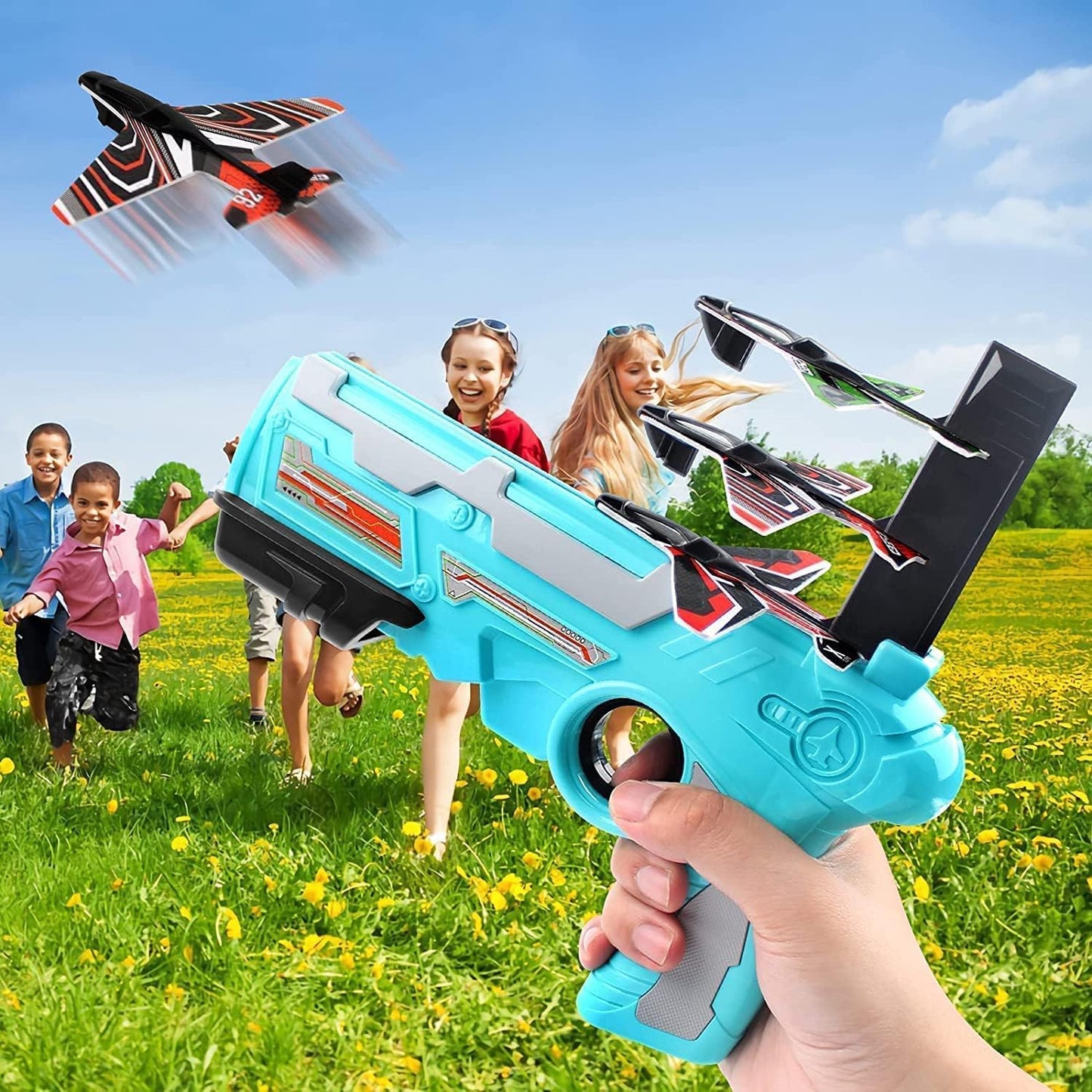 Airplane Launcher Gun Toy With Foam Glider Planes Outdoor Games For Children Best Aeroplane Toys For Kids Air Battle Gun Toys  ( 5 Plane Include ) - Happy Price - Image 5