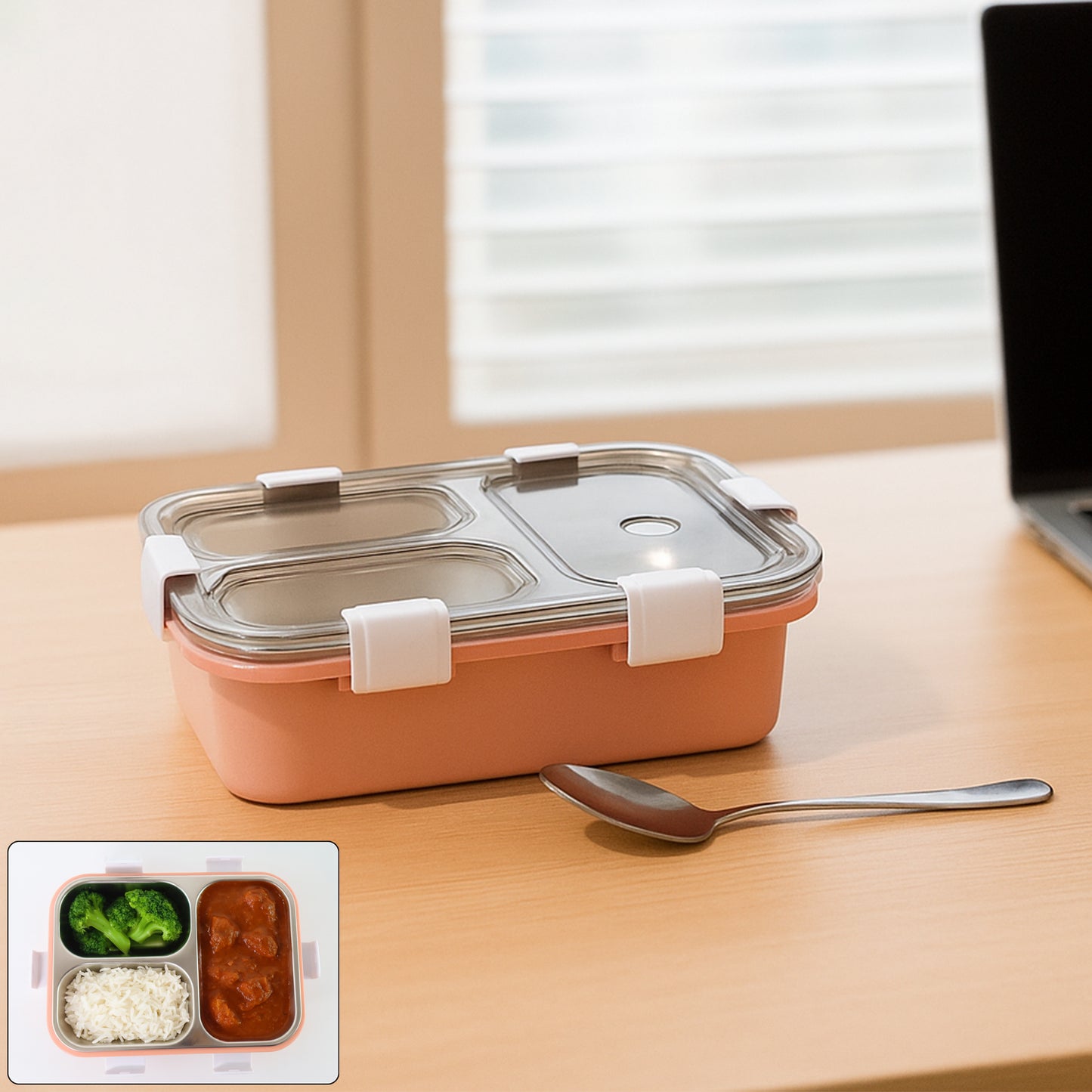 3 Compartment Stainless Steel Lunch Box - 1 Pc - Happy Price - Image 7