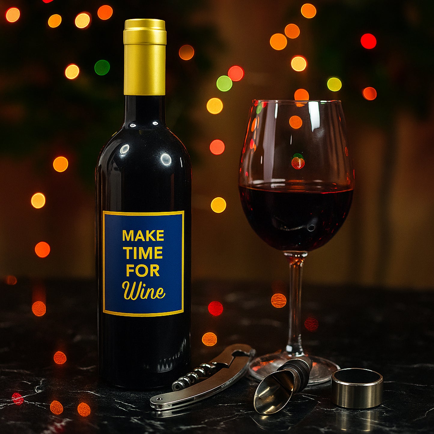 4-in-1 Wine Bar Tool Set in Wine Bottle Case - Stainless Steel Opener, Pourer, Stopper & Drip Ring - Happy Price - Image 2