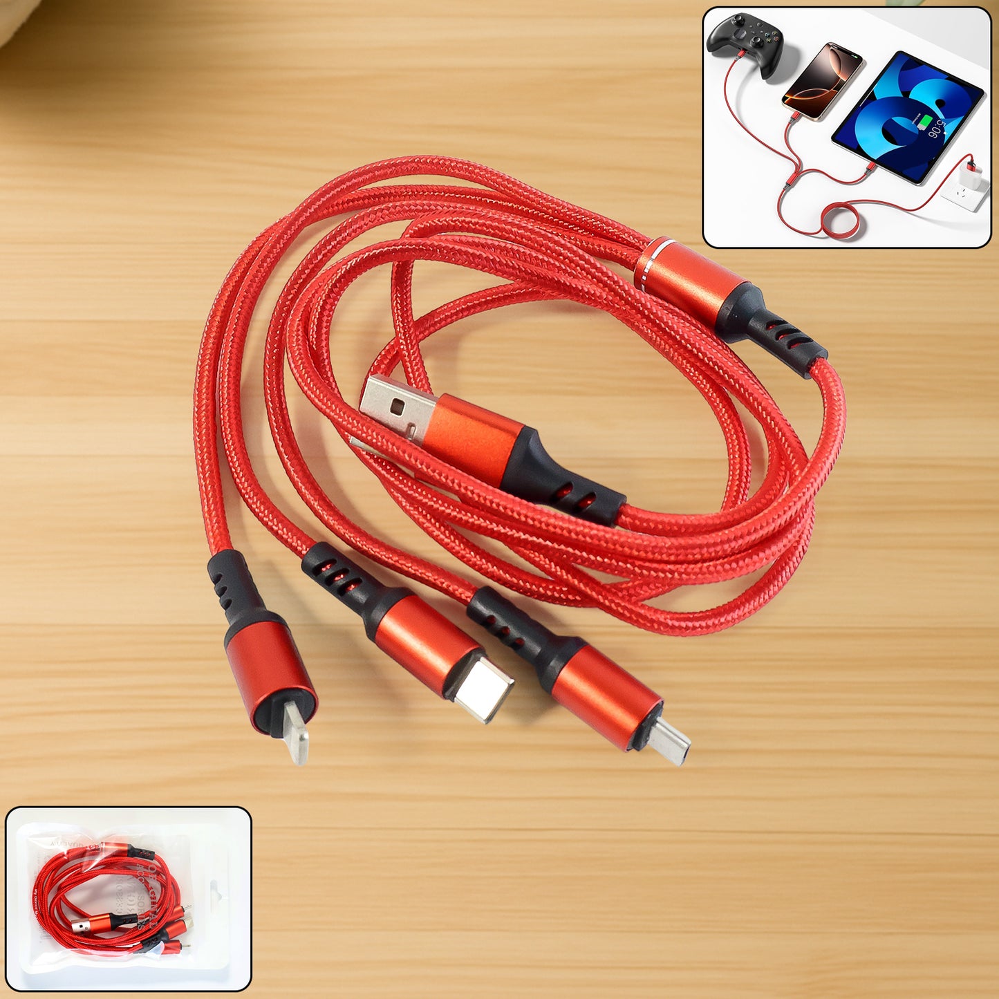 3-in-1 Universal Charging Cable with Type-C, Micro USB & Lightning Connectors - 1 Pc - Happy Price - Image 6