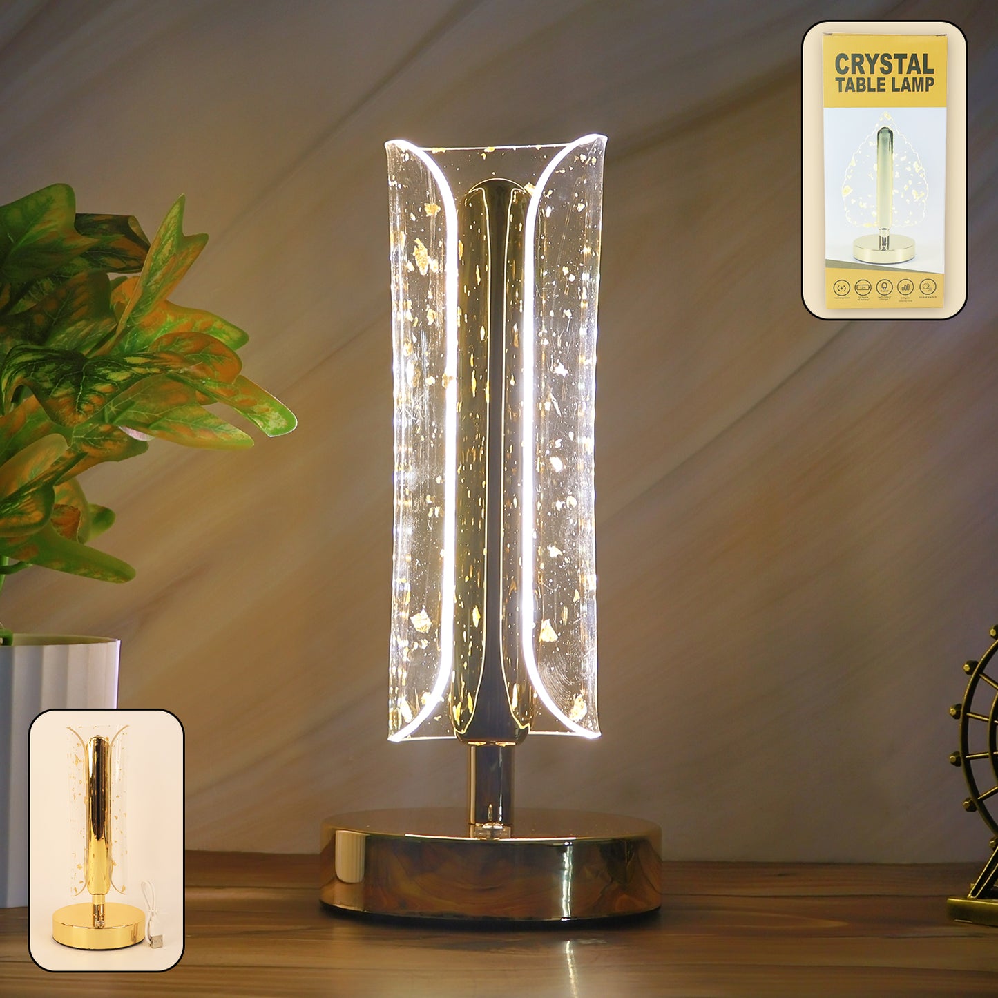 Crystal Effect Table Lamp with Golden Base - USB Powered Warm LED Light (1 Pc) - Happy Price - Image 6