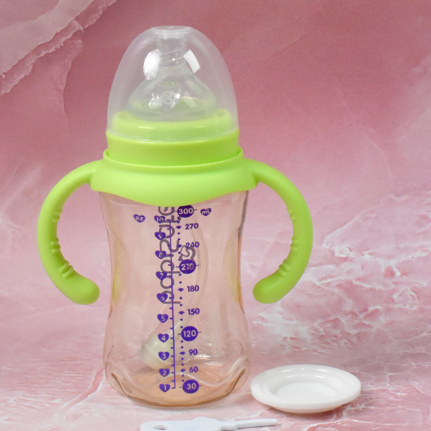 Plastic Baby Feeding Bottle With Handles Cleaning Brush  Straw (300 Ml  1 Pc) - Happy Price - Image 6