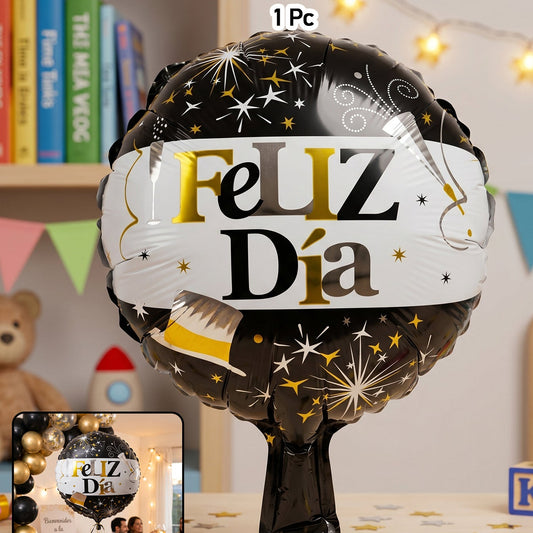 Black Golden Feliz Dia Round Foil Balloon (1 Pc)