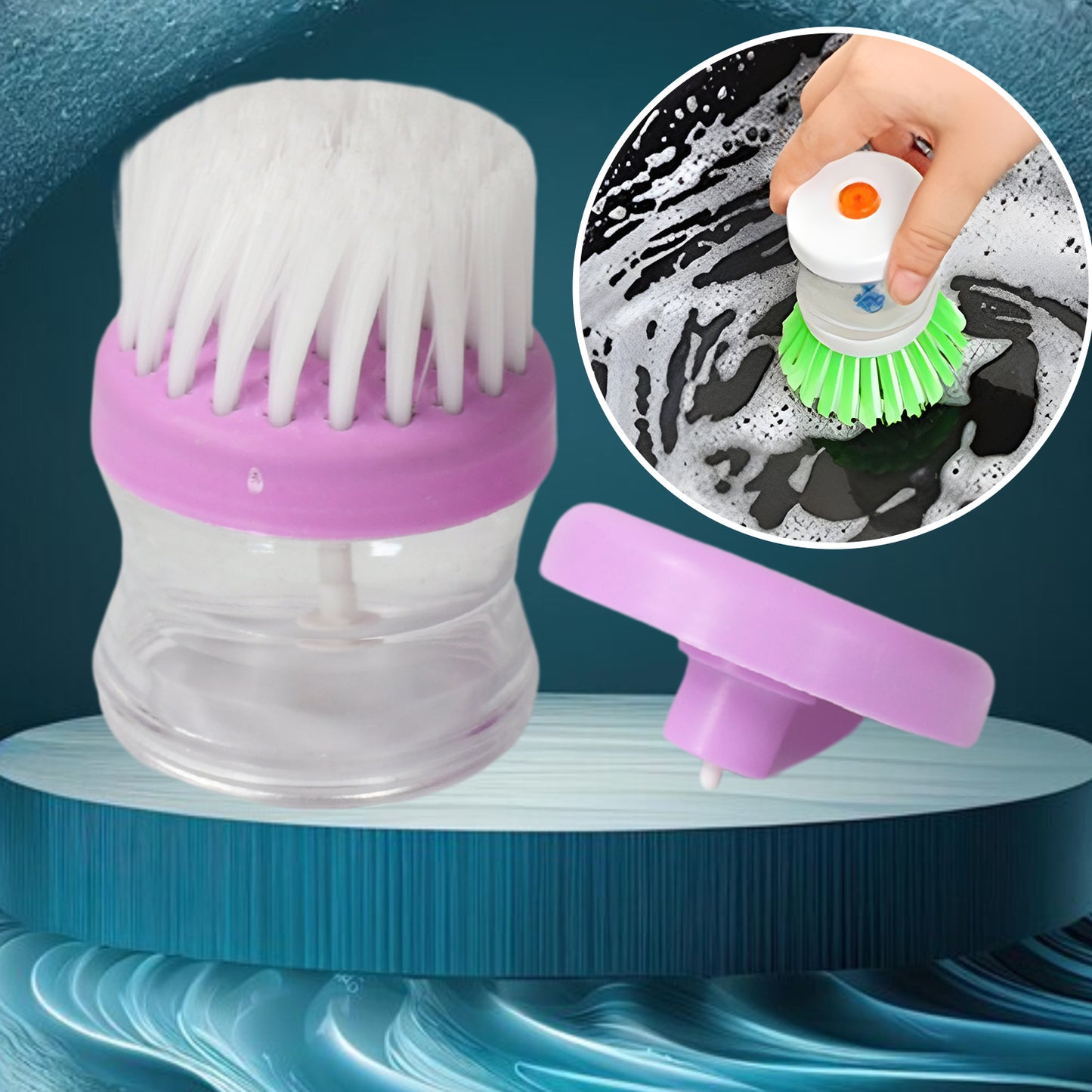 Plastic Wash Basin Brush Cleaner With Liquid Soap Dispenser (Multicolour) - Happy Price - Image 2