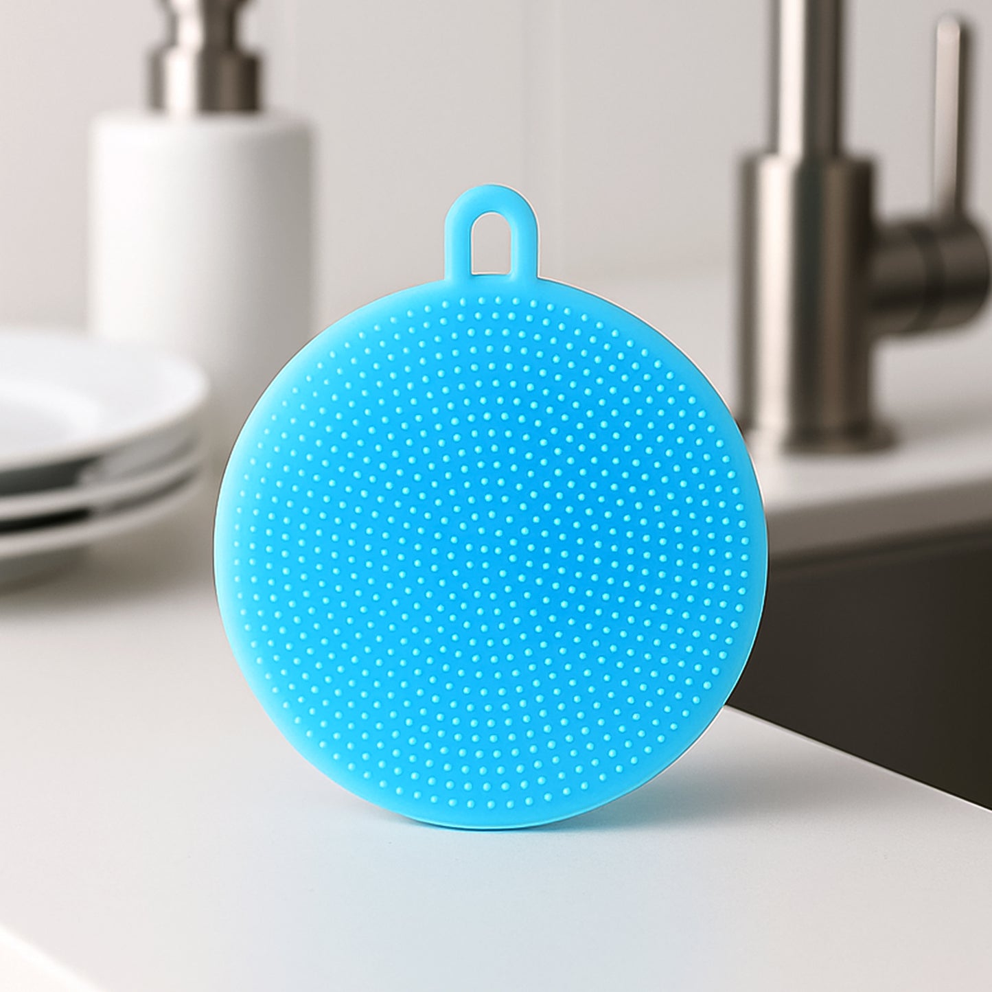 Sky Blue Silicone Dish Scrubber - Gentle, Heat-Resistant Kitchen Cleaner - Happy Price - Image 2