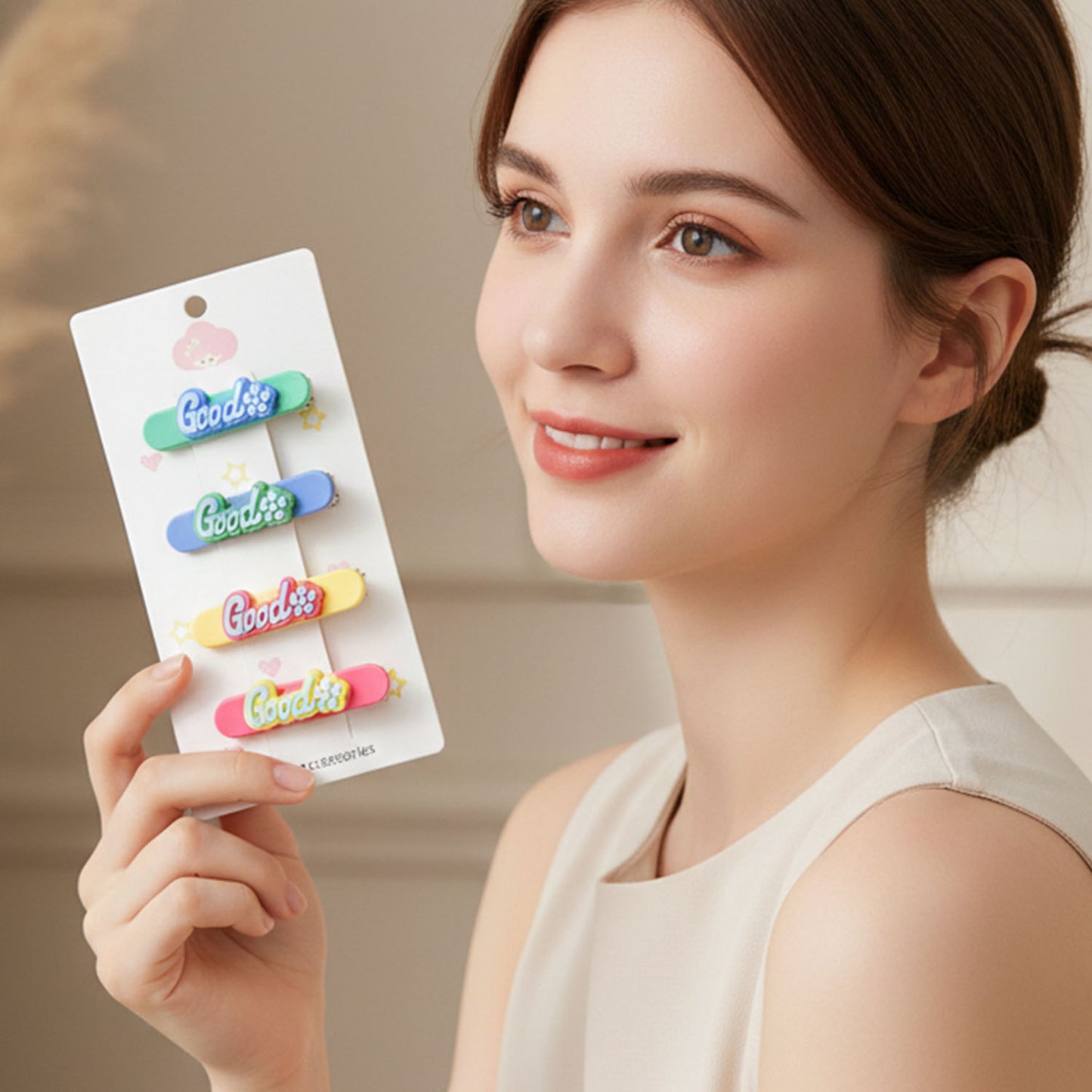 Colorful "Good" Design Hair Clips (4 Pc) - Happy Price - Image 3