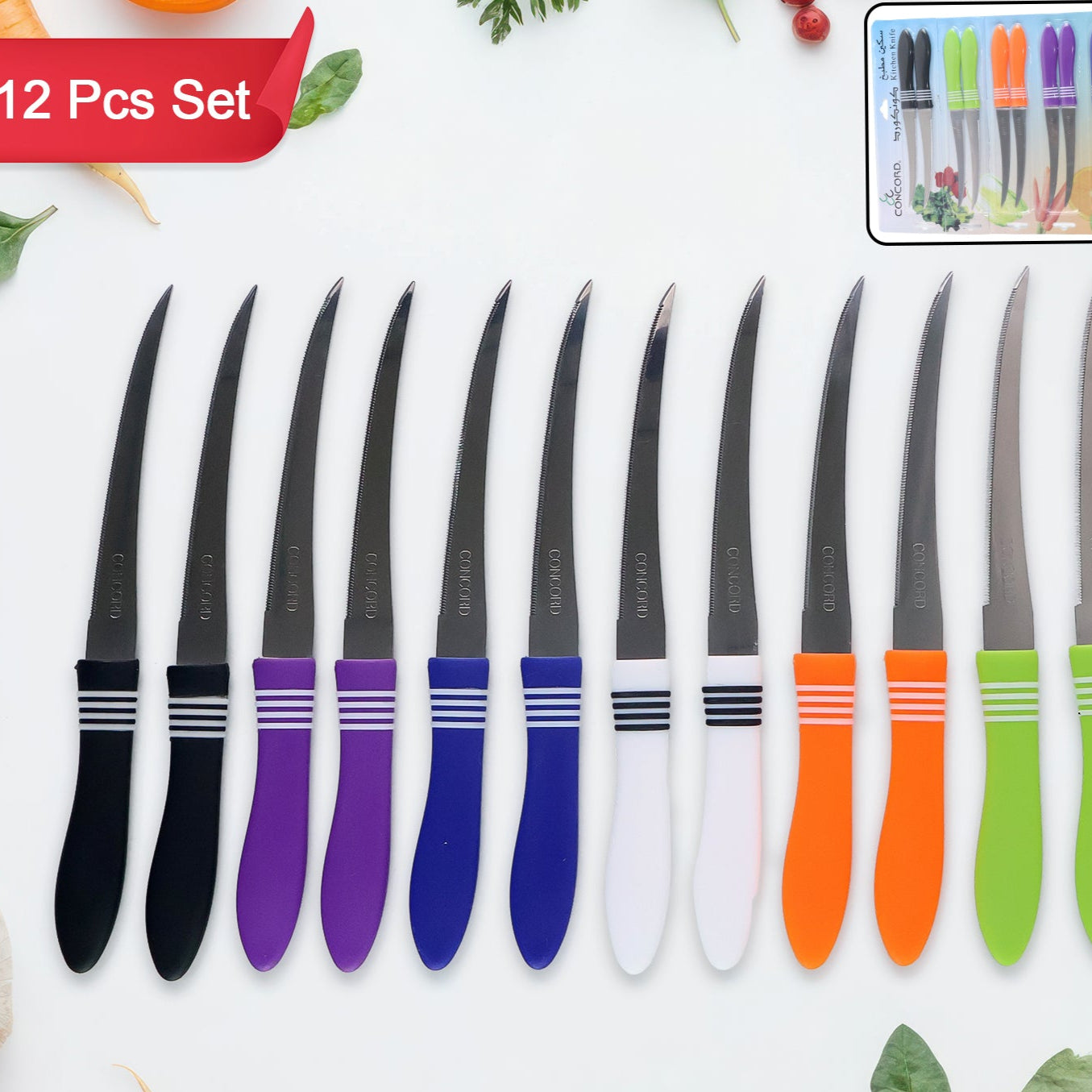 Stainless Steel Multipurpose Serrated Knife Set (12 Pc) - Happy Price - Image 1