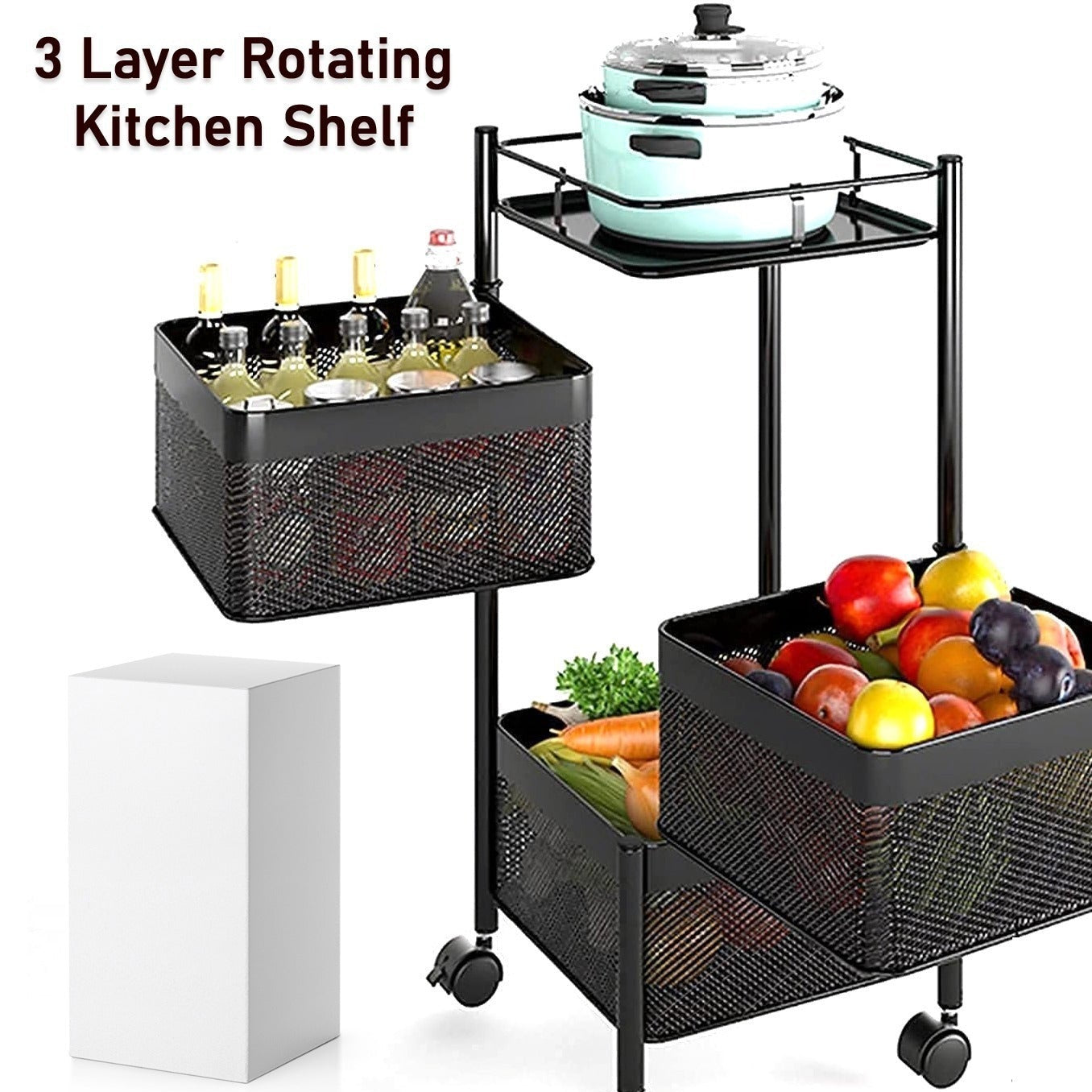 Metal High Qaulity Kitchen Trolley Kitchen Organizer Items And Kitchen Accessories Items For Kitchen Rack Square Design For Fruits  Vegetable Onion Storage Kitchen Trolley With Wheels (4 Layer  3 Layer) - Happy Price - Image 1