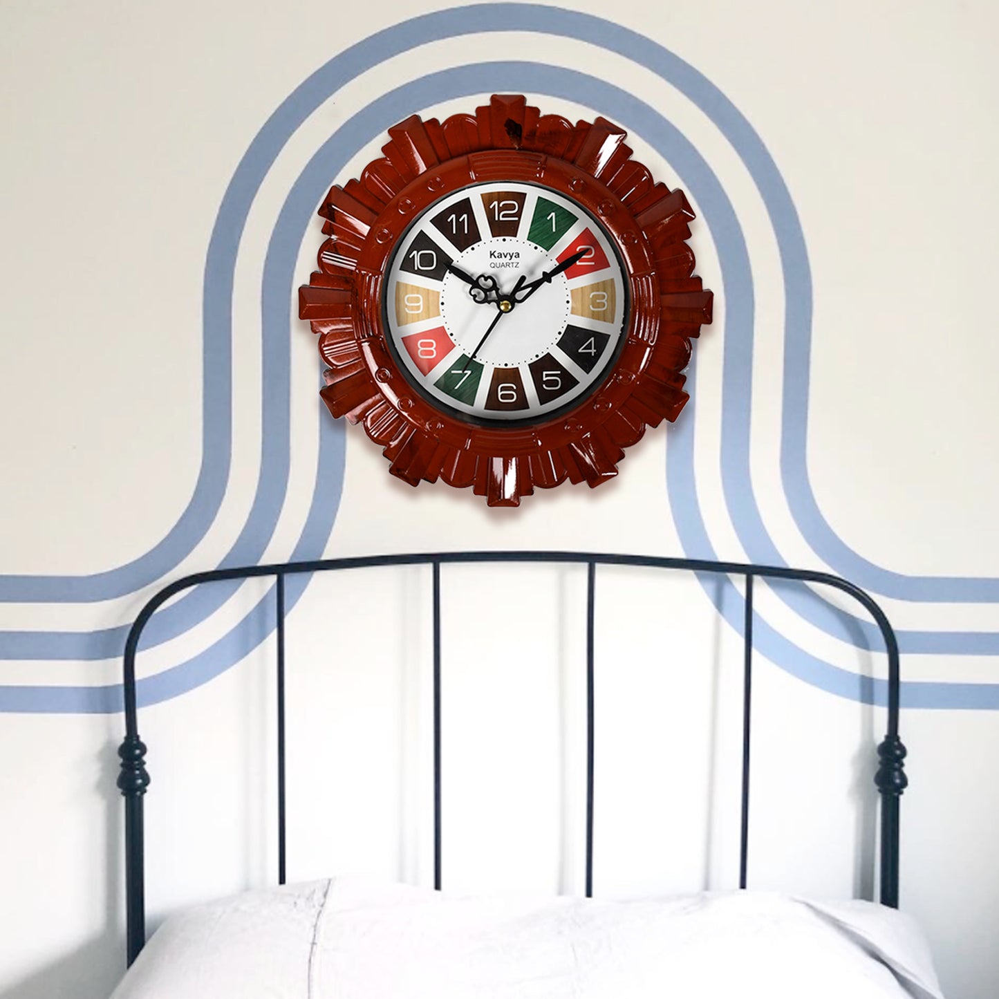Wooden Look Designer Wall Clock Plastic Decorative Latest Wall Clock Battery Operated Round Easy To Read For Roomhomekitchenbedroomofficeschool - Happy Price - Image 5