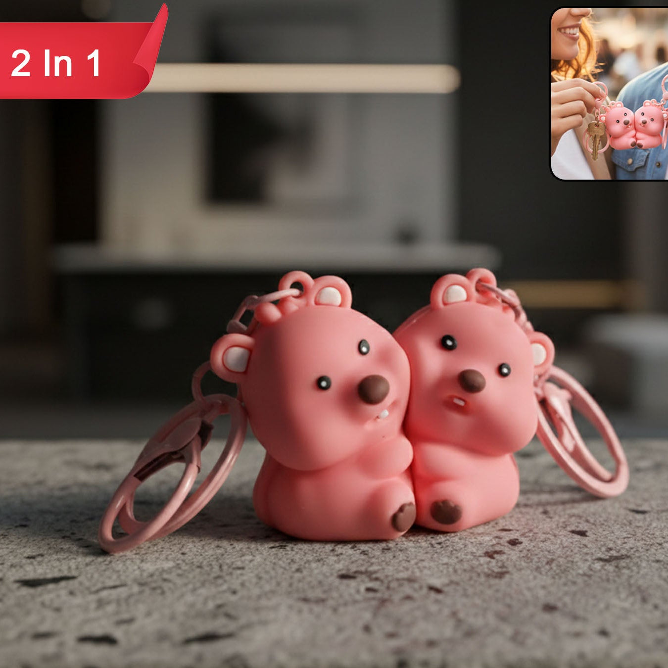Couple Bear Keychain Set - 2 Pcs Matching Bag Charms - Happy Price - Image 1