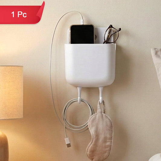 Plastic Wall Mount Holder with Hooks for Mobile Charging & Storage - 1 Pc - Happy Price - Image 1