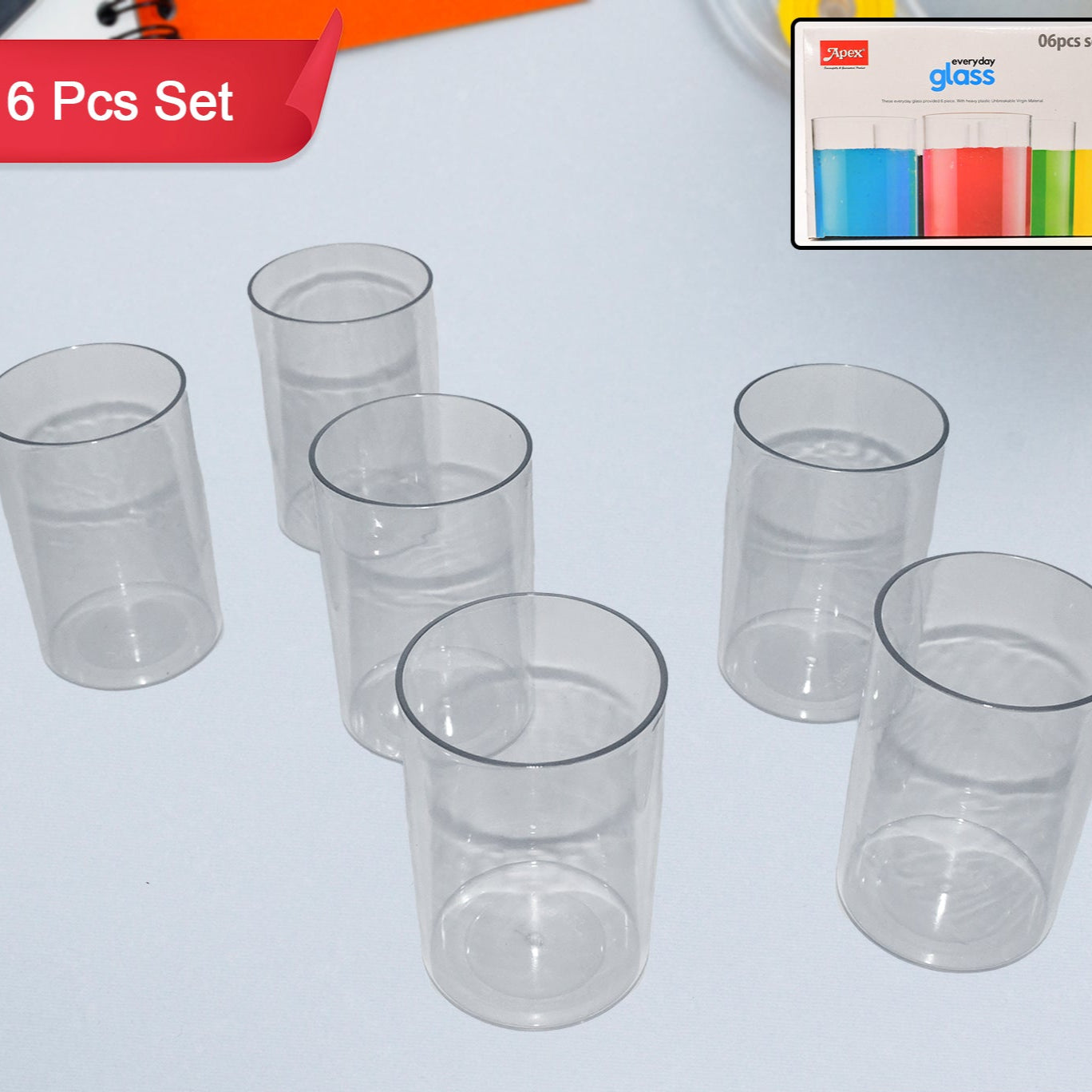 Apex Everyday Plastic Glass Set  6 Pieces Lightweight  Unbreakable - Happy Price - Image 1