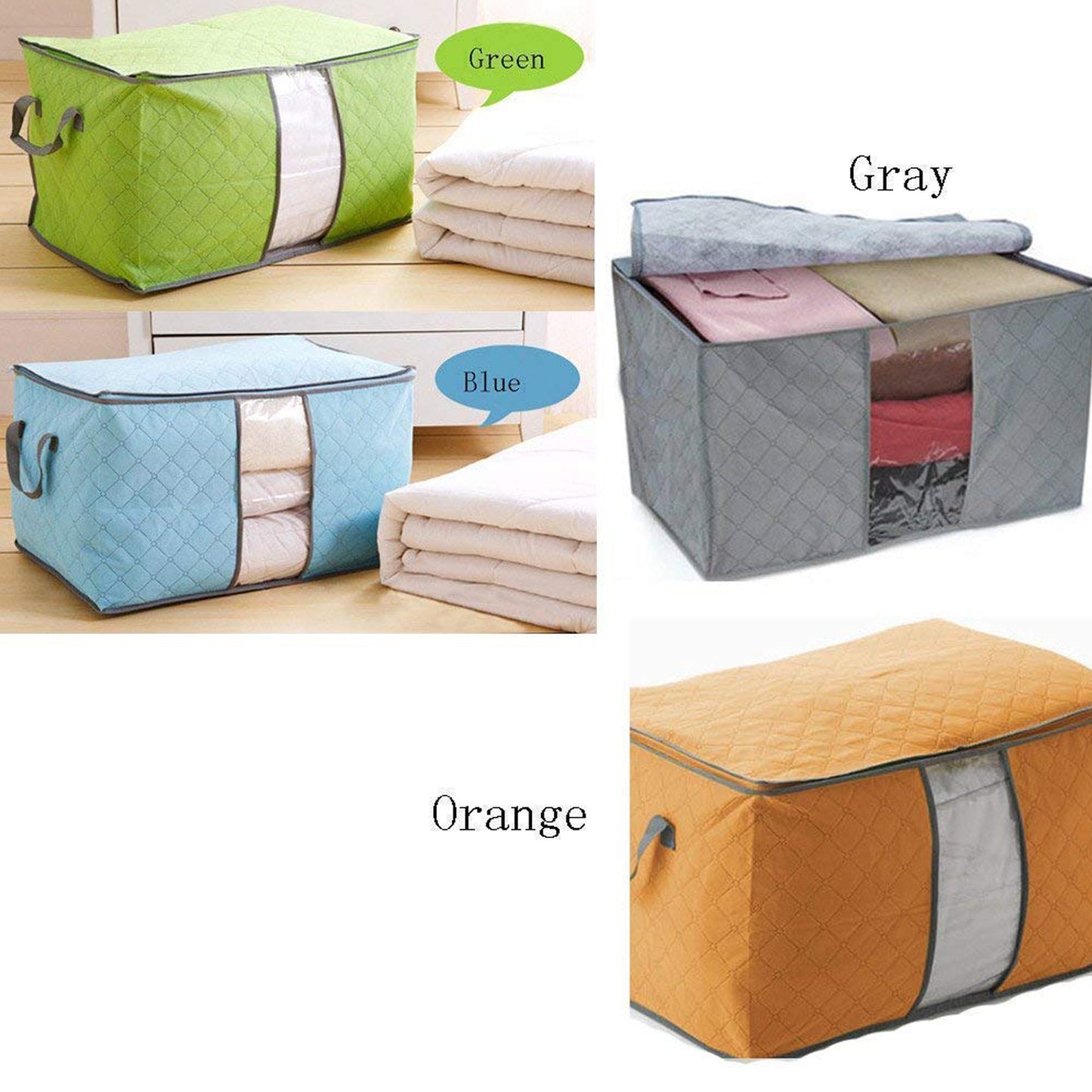 Quilted Foldable Storage Bag with Transparent Window & Handles - Happy Price - Image 4